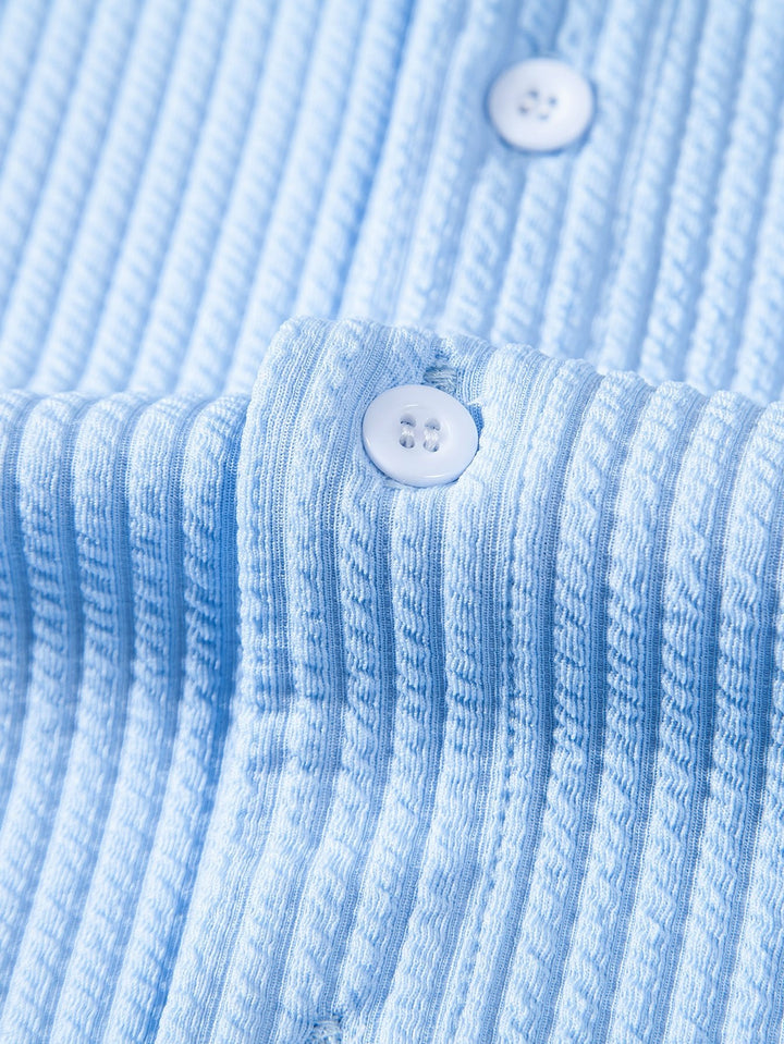 Muscle Fit Ribbed Stand-Up Collar Shirt