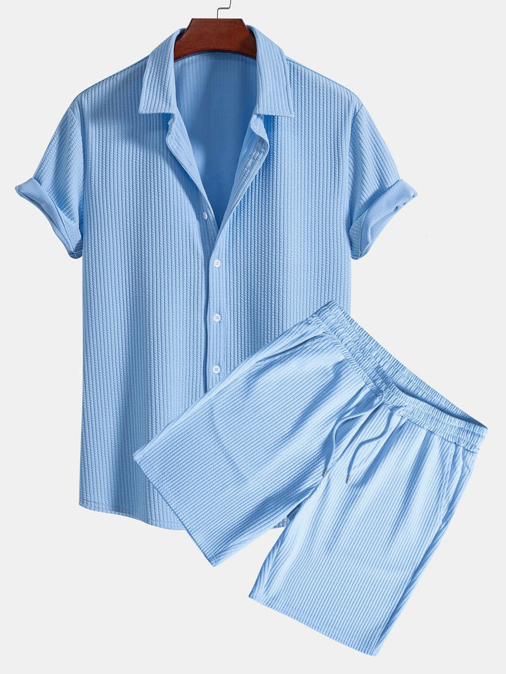 Muscle Fit Ribbed Button-Down Shirt & Shorts
