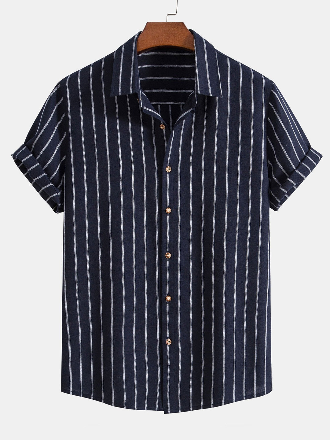 Cotton Blend Striped Button-Down Shirt