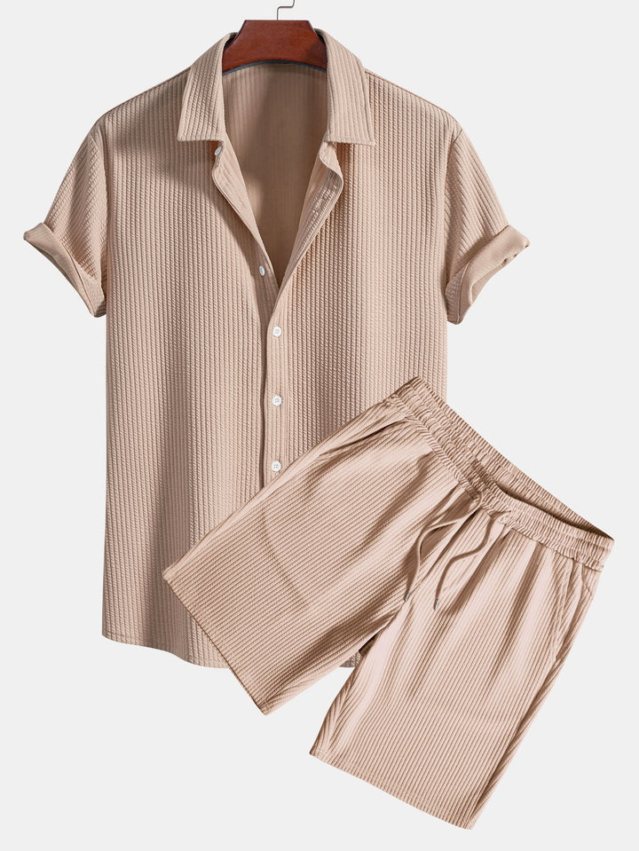 Muscle Fit Ribbed Button-Down Shirt & Shorts